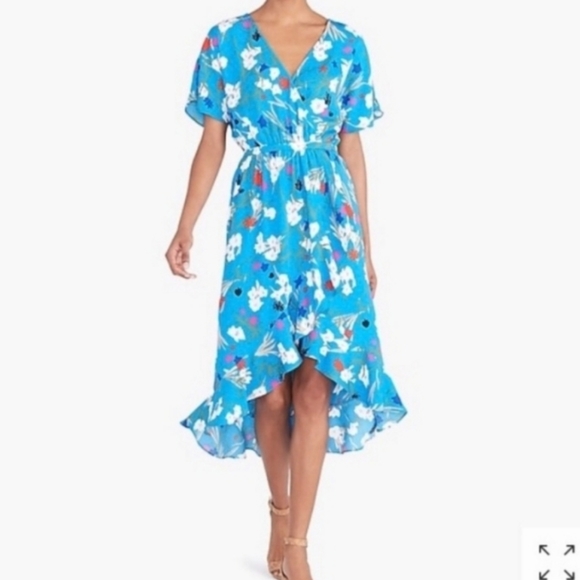 J. Crew Factory Dresses Jcrew Blue Floral Faux Wrap Dress Nwt Xl